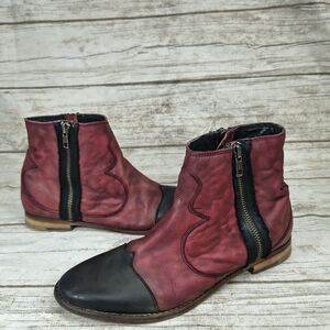 Free People Red And Black Western Style Ankle Boots Women Size 38